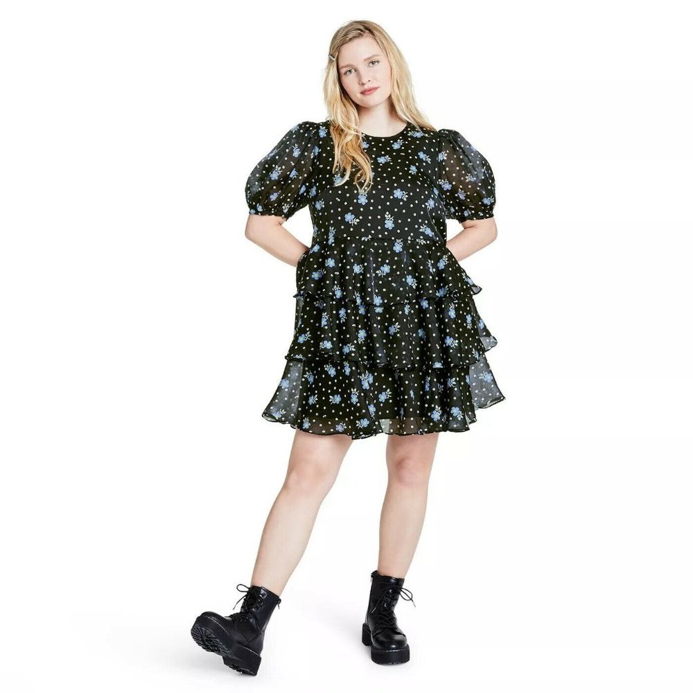 Sandy Liang x Target SIZE S Women's Floral Print Short Sleeve Tiered Dress NWOT